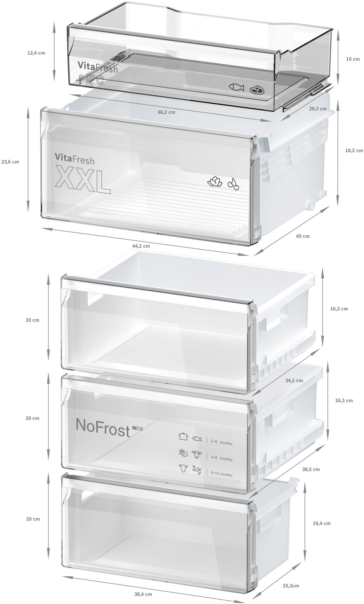 Bosch KGN392LAG Serie 4, Frigorifero combinato da libera installazione, Total No Frost, VitaFresh XXL: Spazio extra-large per i tuoi cibi freschi, PerfectFit, Luce LED, Acciaio, 203 x 60 cm