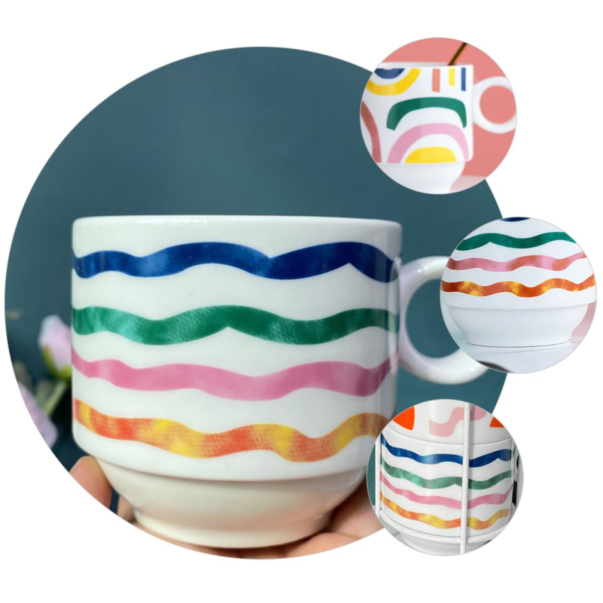 STOBAZA Tasse à Café Empilable en Céramique 200ml Support Fer