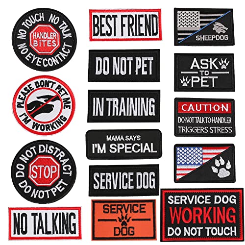 Tacvel 15 Pieces Dog Vest Patches, Service Dog Patches, Ask To Pet Do Not Pet Patch, Vest Removable Tactical Patches Hook And Loop Harness American Flag Dog Patches Set For Dog Harness Vest Collar #TOP10