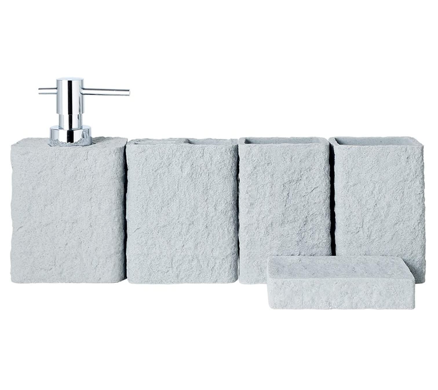 Badezimmer Set Badezimmer-Accessoires-Set, Sandstein Und Harz, Badezimmer-Waschtisch, Arbeitsplatte, Dekoration, Kreative Verzierung Für Geschenk Dekoration Organizer(Dark Gray,5-piece Set)