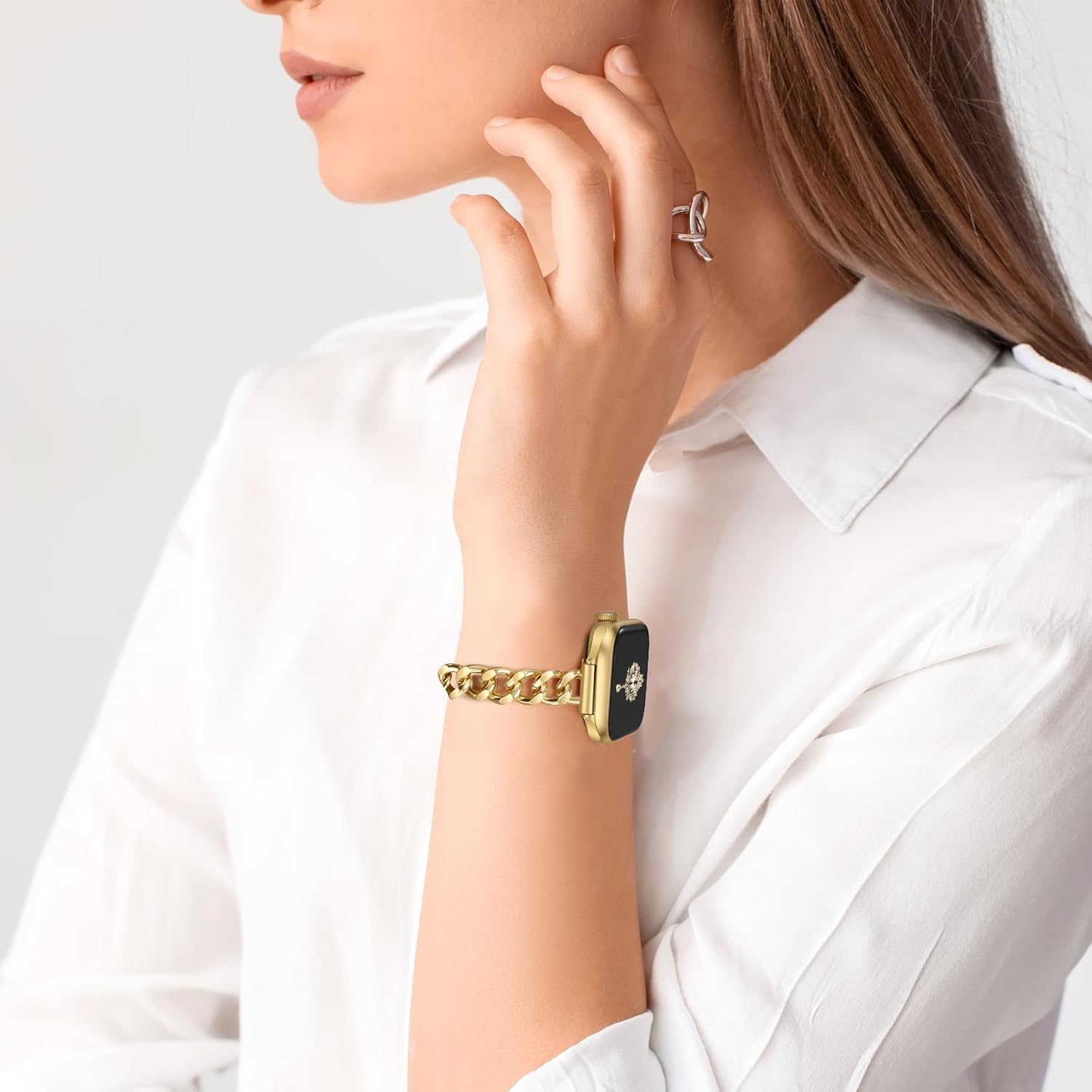 Slim Gold Band for Women Feminine Elegant Compatible with Apple Watch 38mm 40mm 41mm 42mm (S10/11) Adjustable Metal Strap Dressy Chain Bracelet for iWatch Series 11/10/9/8/7/6/5/4/SE/3/2/1 - Image 4