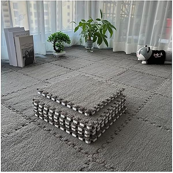 Pluszowa mata do raczkowania Zestaw 10 płytek dywanowych z możliwością łączenia do gry logicznej i pokoju sensorycznego wielokolorowe 30x30x1 cm Gris