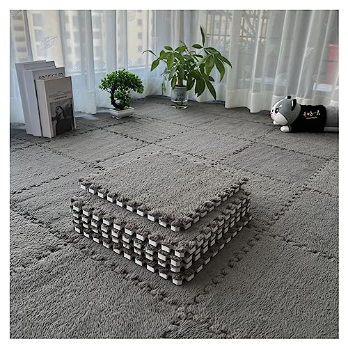 Lot de 10 Tapis Doux à Poils Longs, Carreaux De Moquette Moelleux Imbriqués, Carreaux De Sol Antidérapants pour Jeu De Puzzle, Tapis Sensoriel pour Salle Sensorielle(Color:Gris)