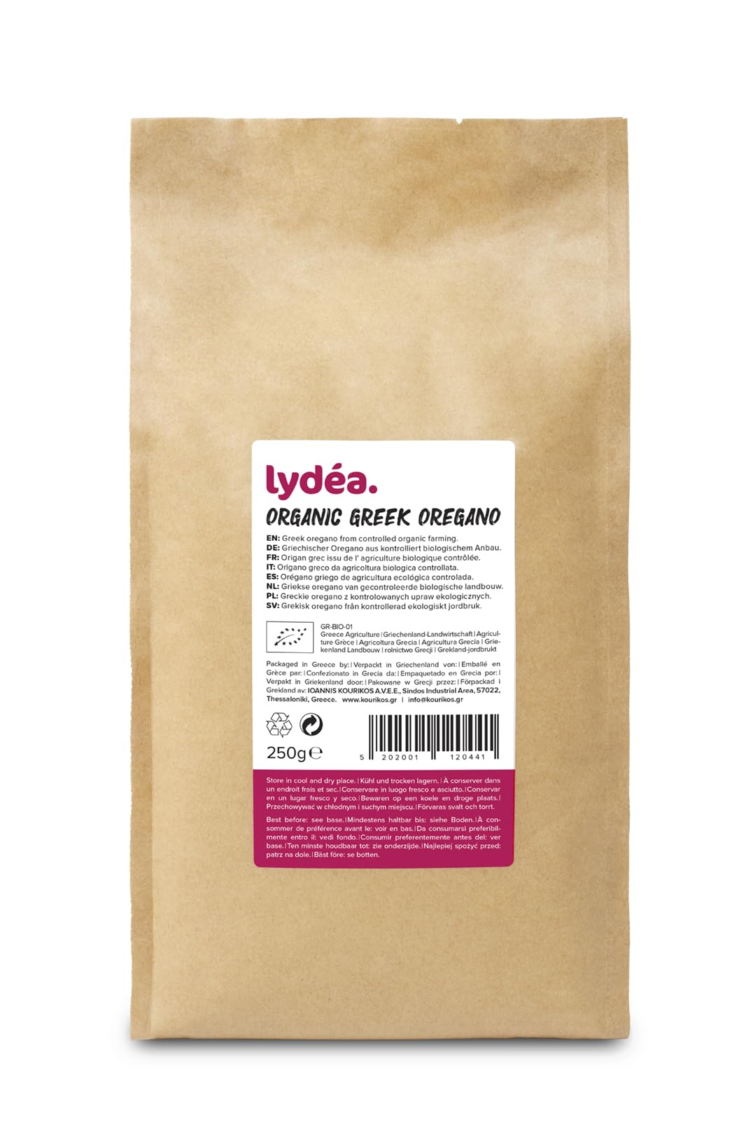 Lydea Organiczne greckie origano 250 g, jakość premium o intensywnym aromacie i smaku