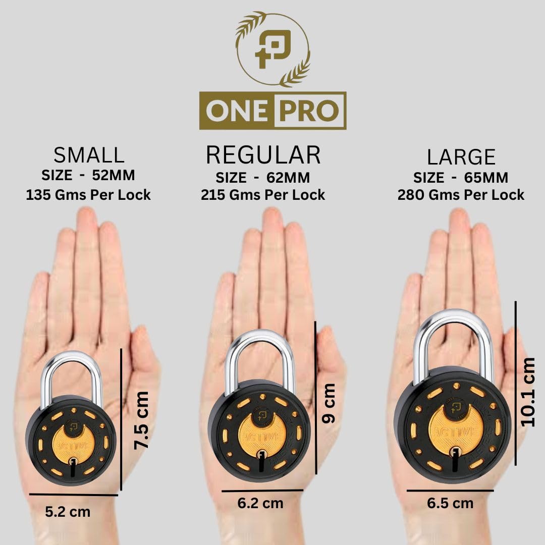 Azco Round Locks Small Size 50mm 9 Same Key with 3 Padlocks | 7 Levers Double Locking | Black Golden Finish | Lock and Keys for Home Door Gate Shop Shutter (Pack of 3) — Amazon image 2