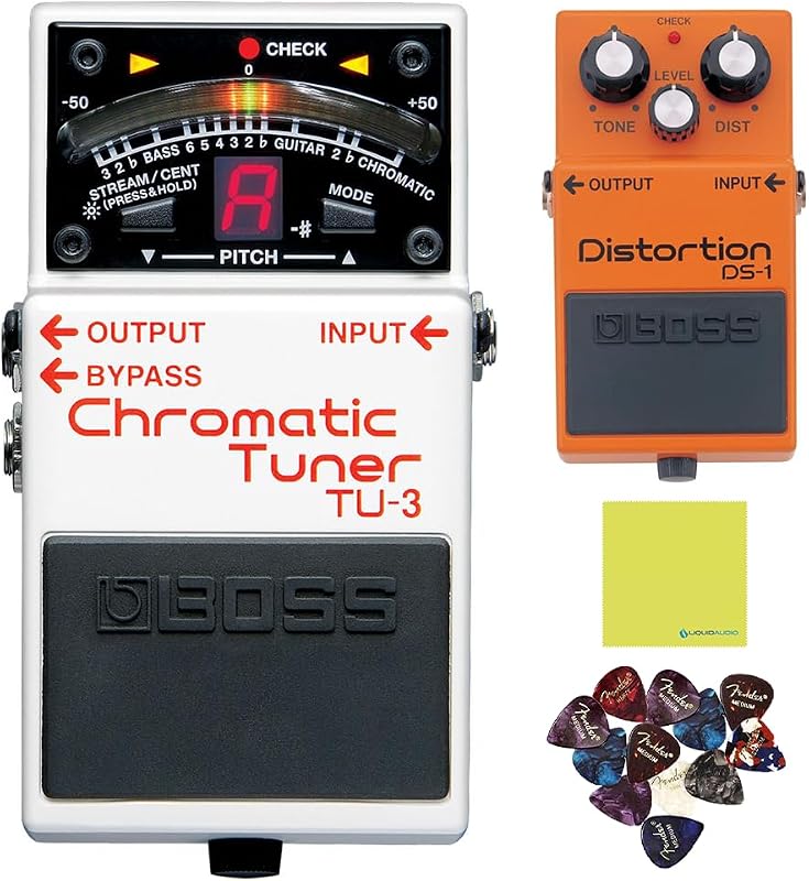Boss TU-3 Chromatic Tuner Pedal with Bypass Bundle with 12 Guitar Picks | High-Brightness Display, Drop Tuning Support, Legendary Distortion, Versatile Sound Shaping, Polishing Cloth Included