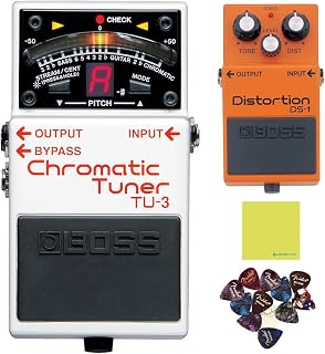 Boss TU-3 Chromatic Tuner Pedal with Bypass Bundle with 12 Guitar Picks | High-Brightness Display, Drop Tuning Support, Legendary Distortion, Versatile Sound Shaping, Polishing Cloth Included