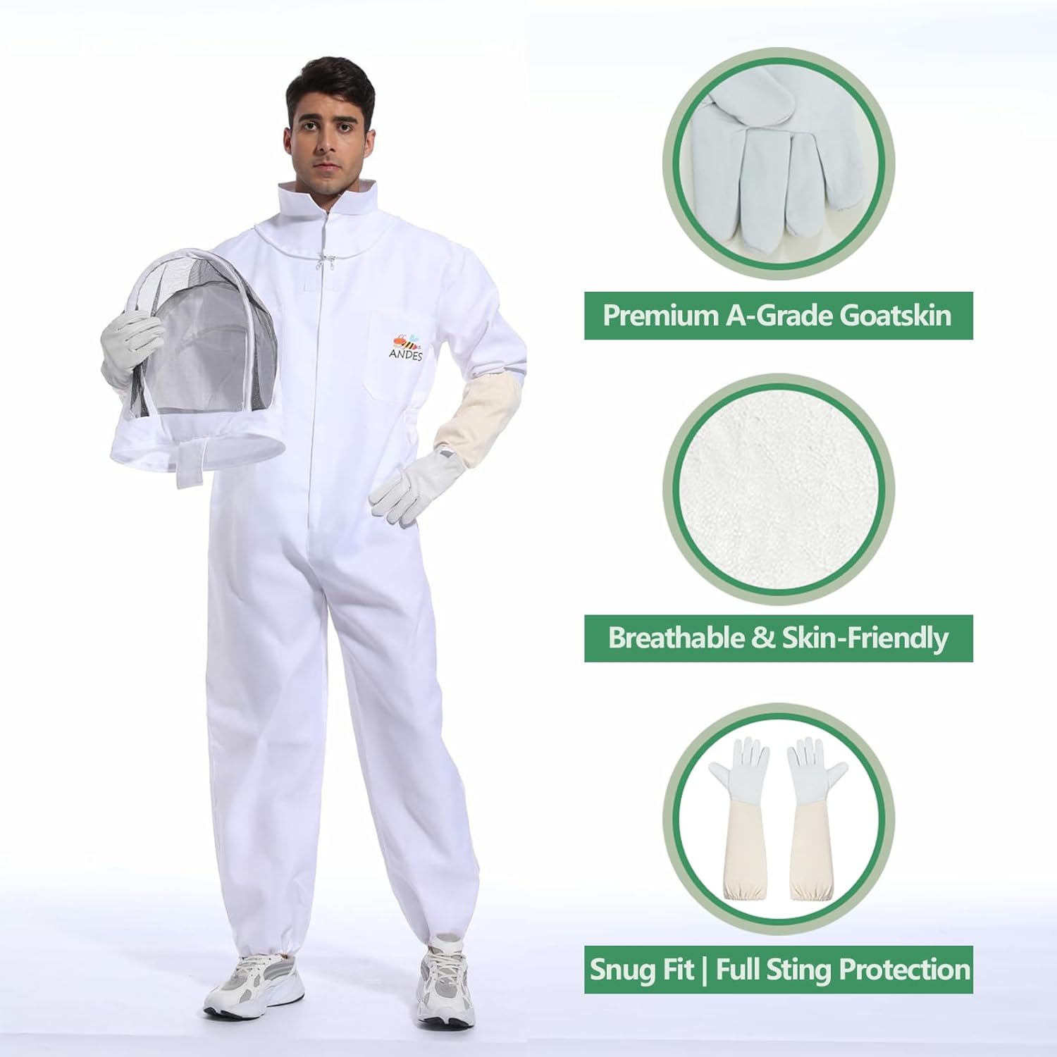 Bee Suit for Men Women Sting Proof, Polycotton Beekeeping Suit Beekeeper Costume&with Glove &Ventilated Hood, Bee Outfit for Backyard and beekeeping supplies (L