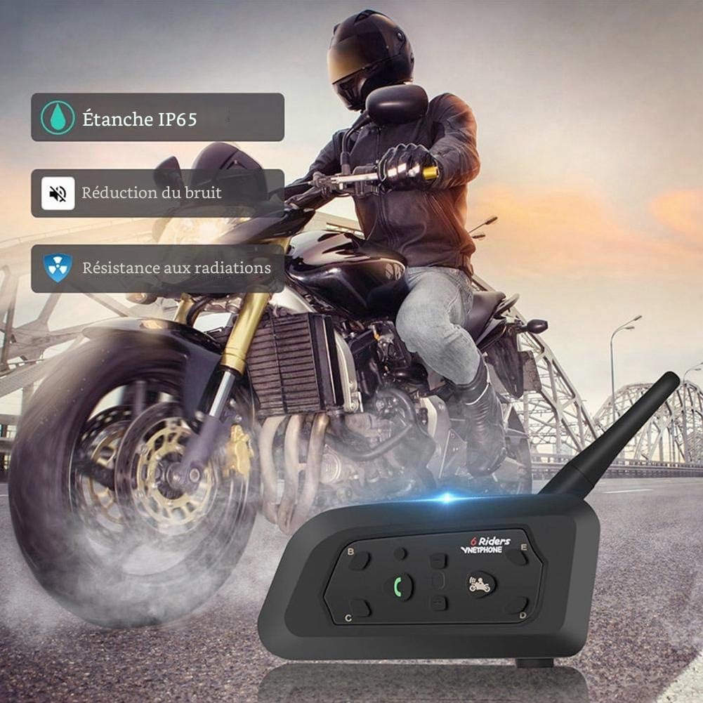 Vnetphone V6-1200 Interphone Bluetooth pour Moto, Intercom Full-Duplex, portée 1200 m, écouteurs sans Fil, capacité 6 passagers