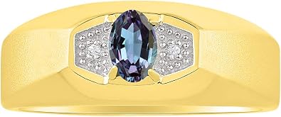RYLOS Men's 14K Gold Birthstone Ring - 7mm Round Stone Ring, Sizes 8-13