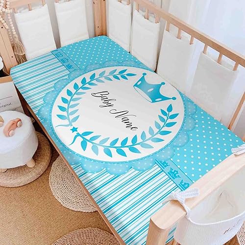 Miniatura 8 de Sábanas personalizadas para cuna para bebé niño y niña, diseño de flor de corona dorada, sábana bajera unisex para cuna para niño, suave como la