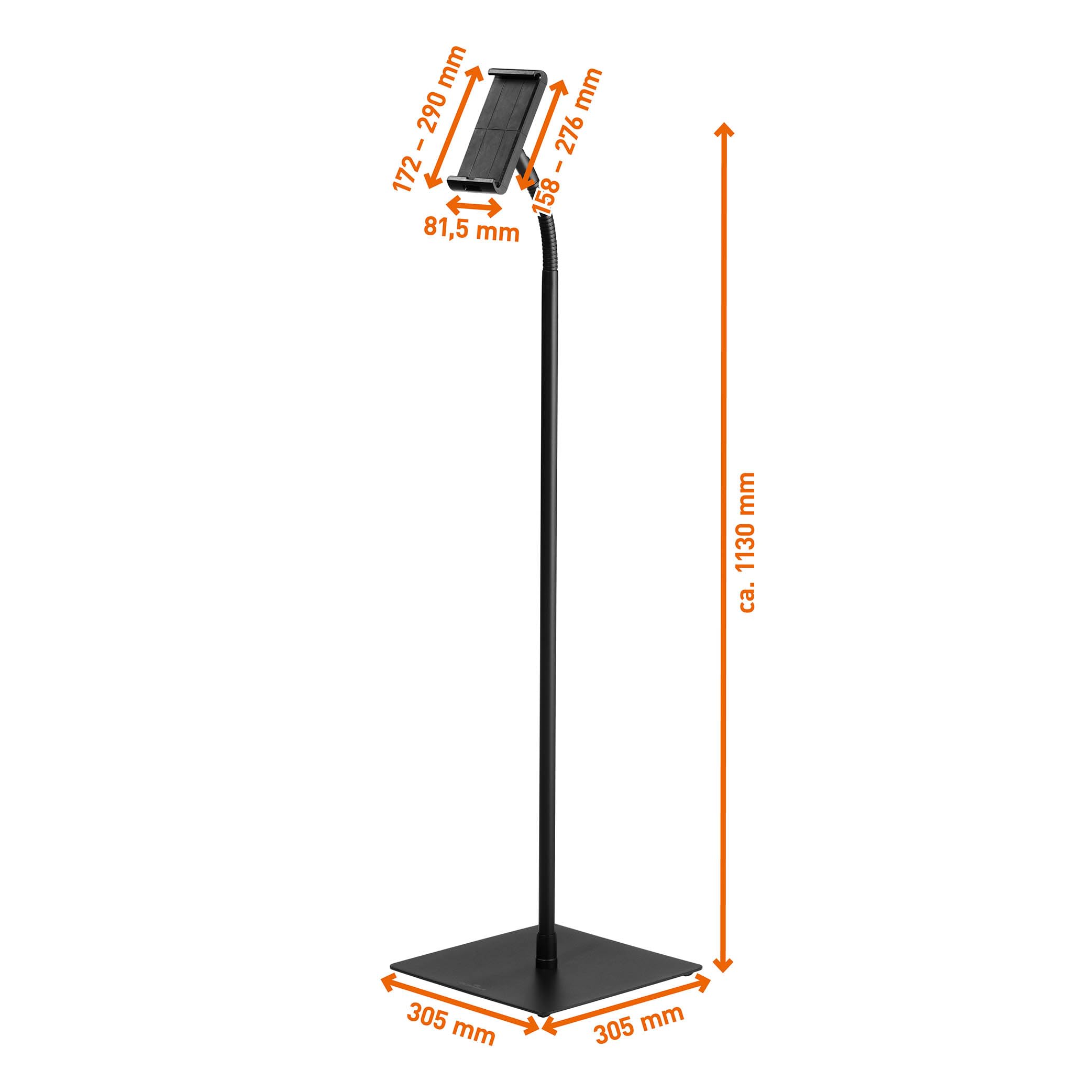 Durable Tablet Bodenständer Schwanenhals, 7-13 Zoll, schwarz, 894501 | iPad Halterung höhenverstellbar, 360° drehbar, Diebstahlsicherung, für Büro, Verkauf & Home Office