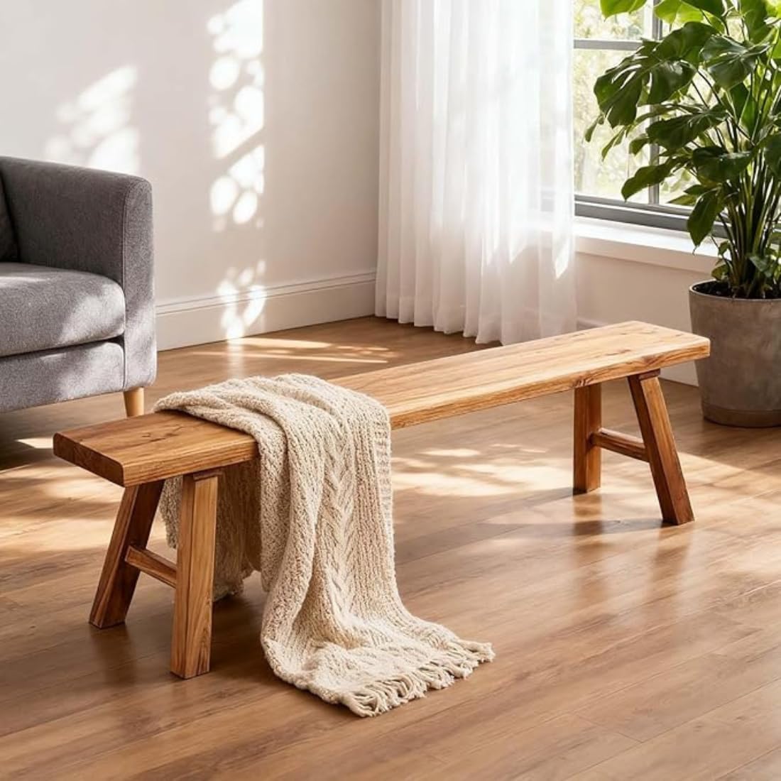 Solid Live Edge Seating Bench for Living Room | Wooden Dining Room Bench for Seating | (90 * 26 * 40Cm)-image-29