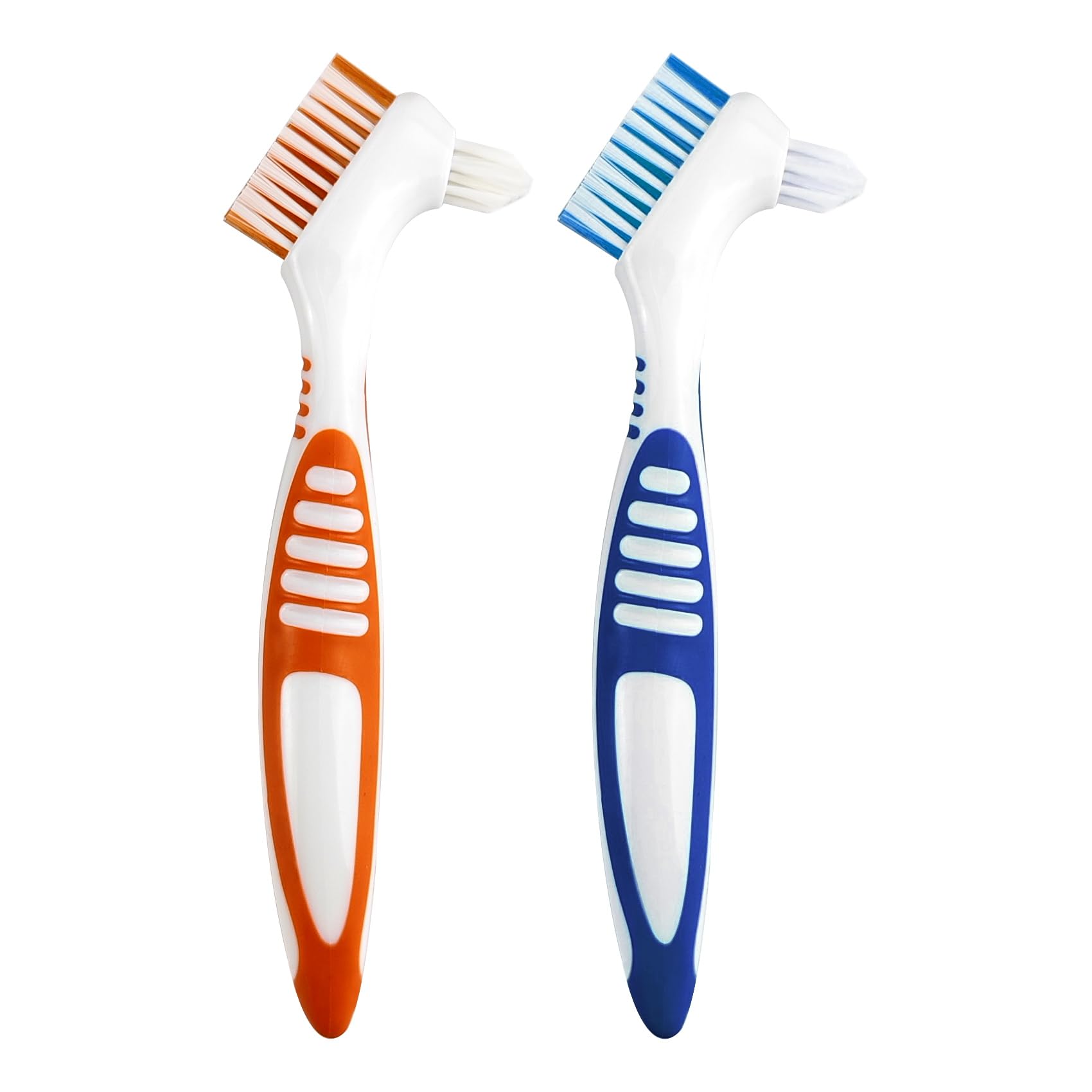 Random Color Premium Dual-Sided Denture Cleaning Brush with Multi-Layered Soft Bristles and Rubber Anti-Slip Handle - Portable False