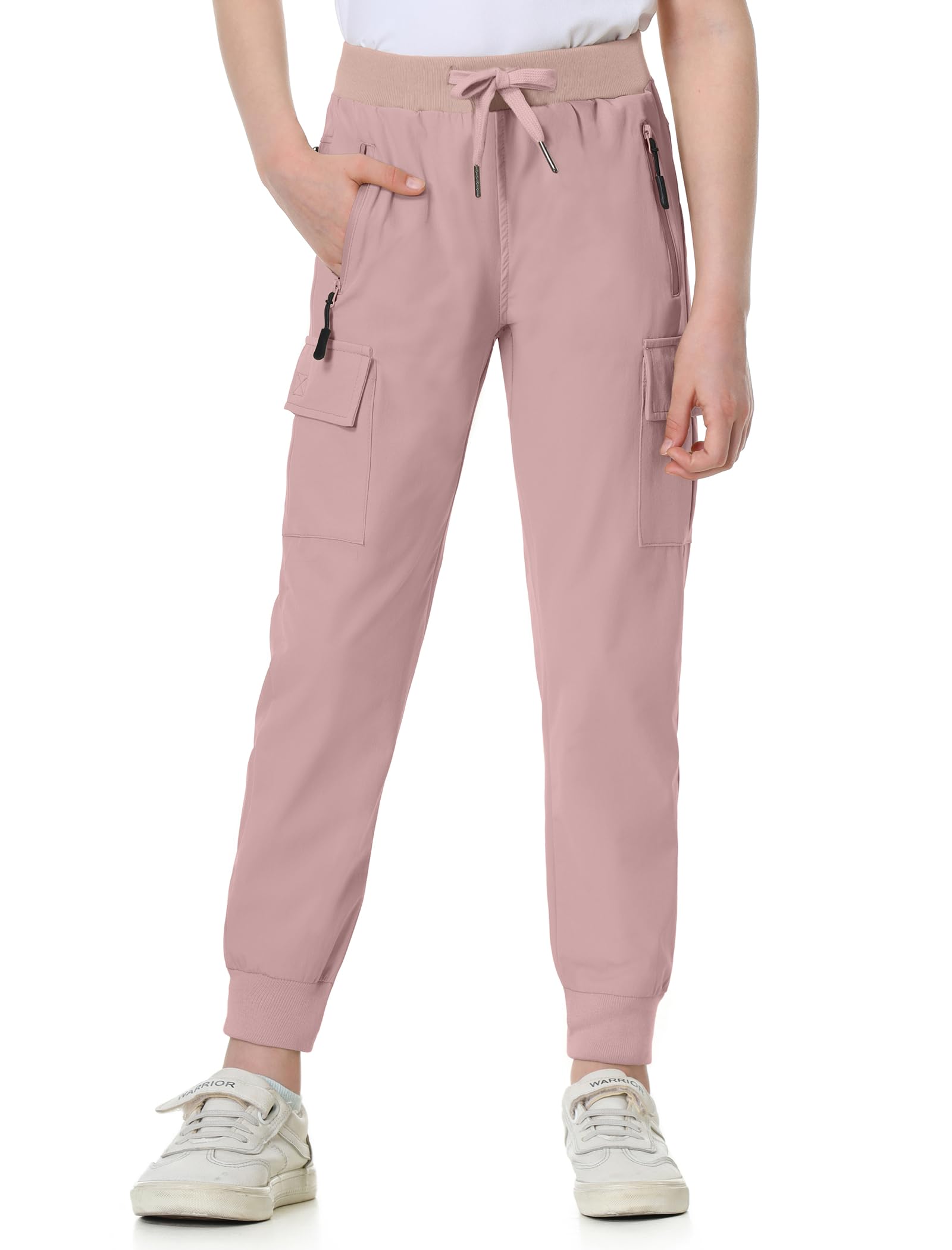 EXARUS Girls Joggers Cargo Pants Teen Hiking Golf Slim Fit Woven Pink 12Y
