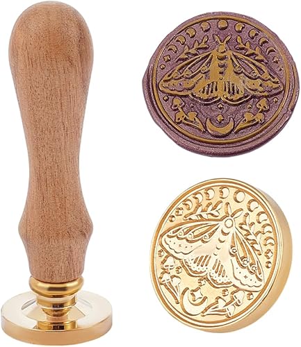 Miniatura 8 de PH PandaHall Sello de cera de mariposa de Halloween de 1.181in, sello de latón de sellado de cabeza de estrella y luna, sello de cera para