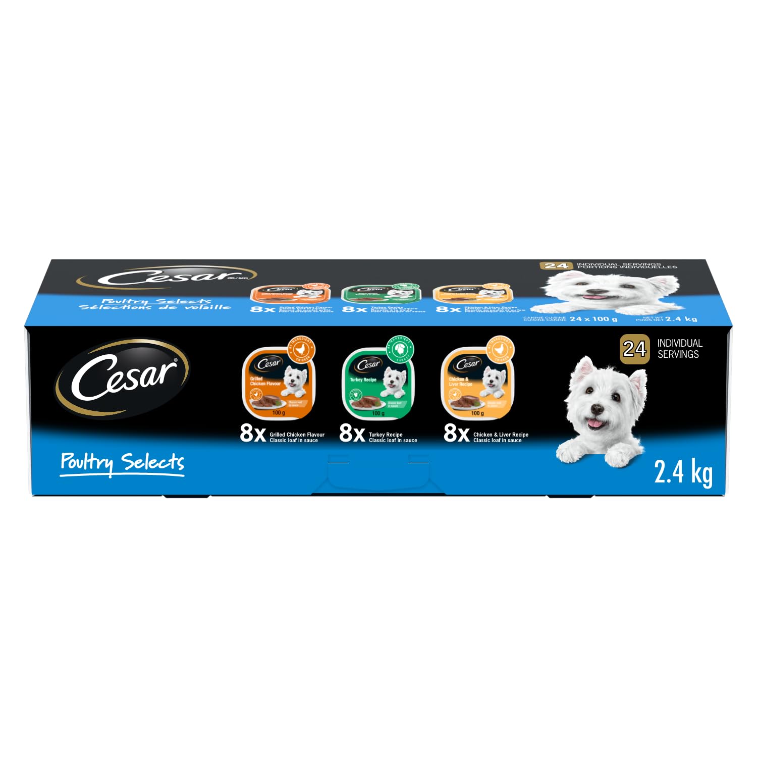 CESAR Classic Loaf in Sauce Wet Dog Food Poultry Selects Variety Pack, 8 Grilled Chicken Flavour, 8 Turkey Recipe & 8 Chicken & Liver Recipe, 24x100g Trays image 7