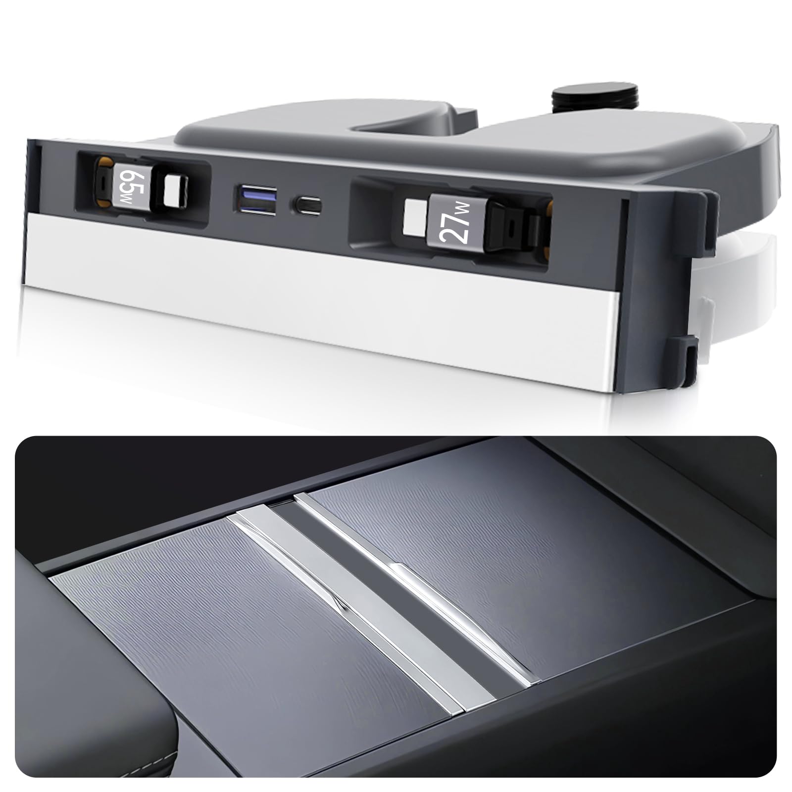 DGXWLLW USB Hub For Tesla Model Y Juniper 2025 2026 Model 3 Highland 2024 2025, 87W Multi Port Center Console Fast Charger Rear Vent Air Outlet Expansion Cover Docking Station With Retractable Cables - View #8