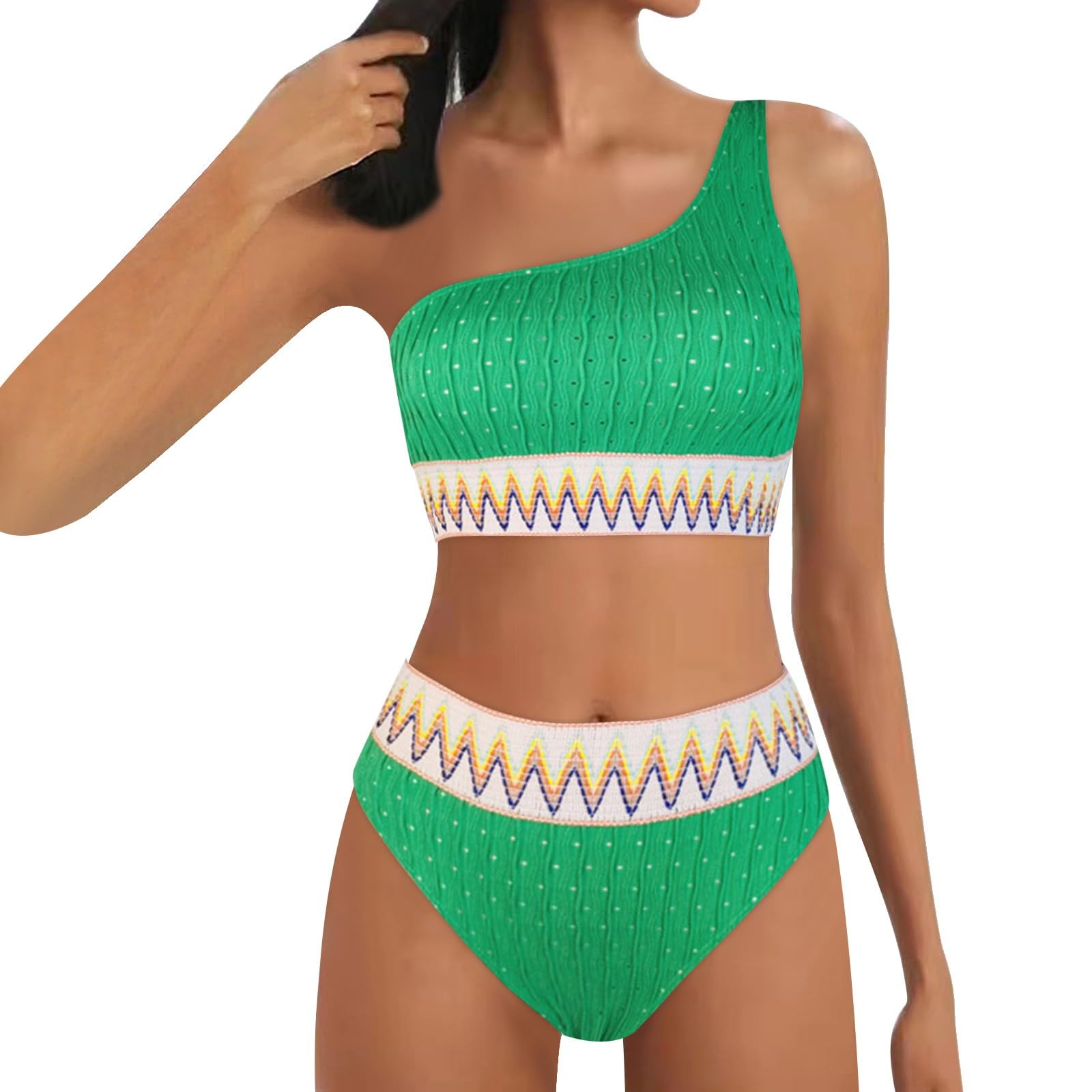 Genérico Bañador de Dos Piezas Conjunto de Bikini de Cintura Alta Top Acolchado con Volantes y Parte Inferior Fruncida Estampada Trajes de Baño Bikini Halter Bañadores Mujer