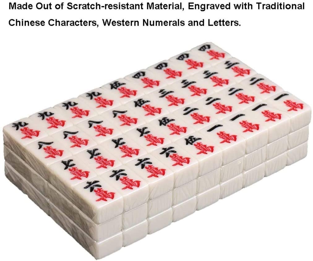 Set di gioco professionale cinese Mahjong - PRO Set - con 144 piastrelle di medie dimensioni, realizzato in melammina materiale 42mm imitazione giada famiglia tempo libero (per gioco in stile ci