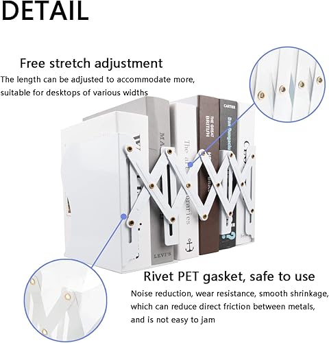 Miniatura 3 de Sujetalibros de metal ajustables resistentes para estantes, 2 divisores, diseño antideslizante, extremos de libro expandibles para escritorio,