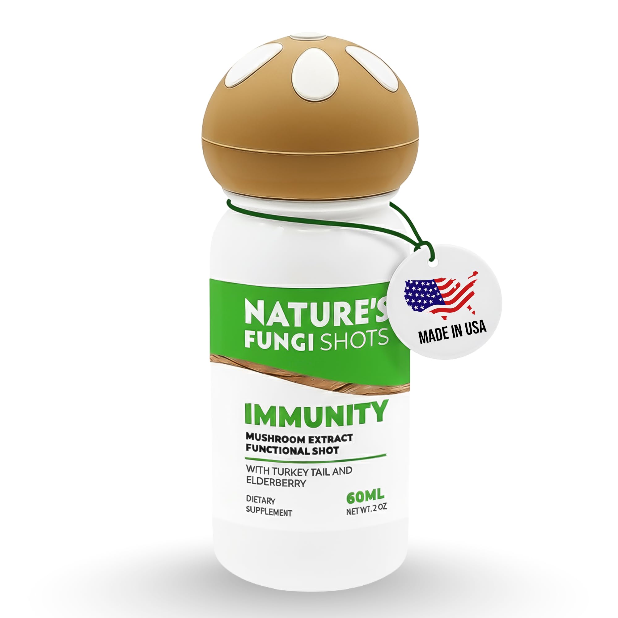 NATURE'S FUNGI Shot de suplemento para a imunidade com cogumelo Turkey Tail, sabugueiro, equinácea, gengibre, vitaminas C e D3, zinco e magnésio — 60 mL