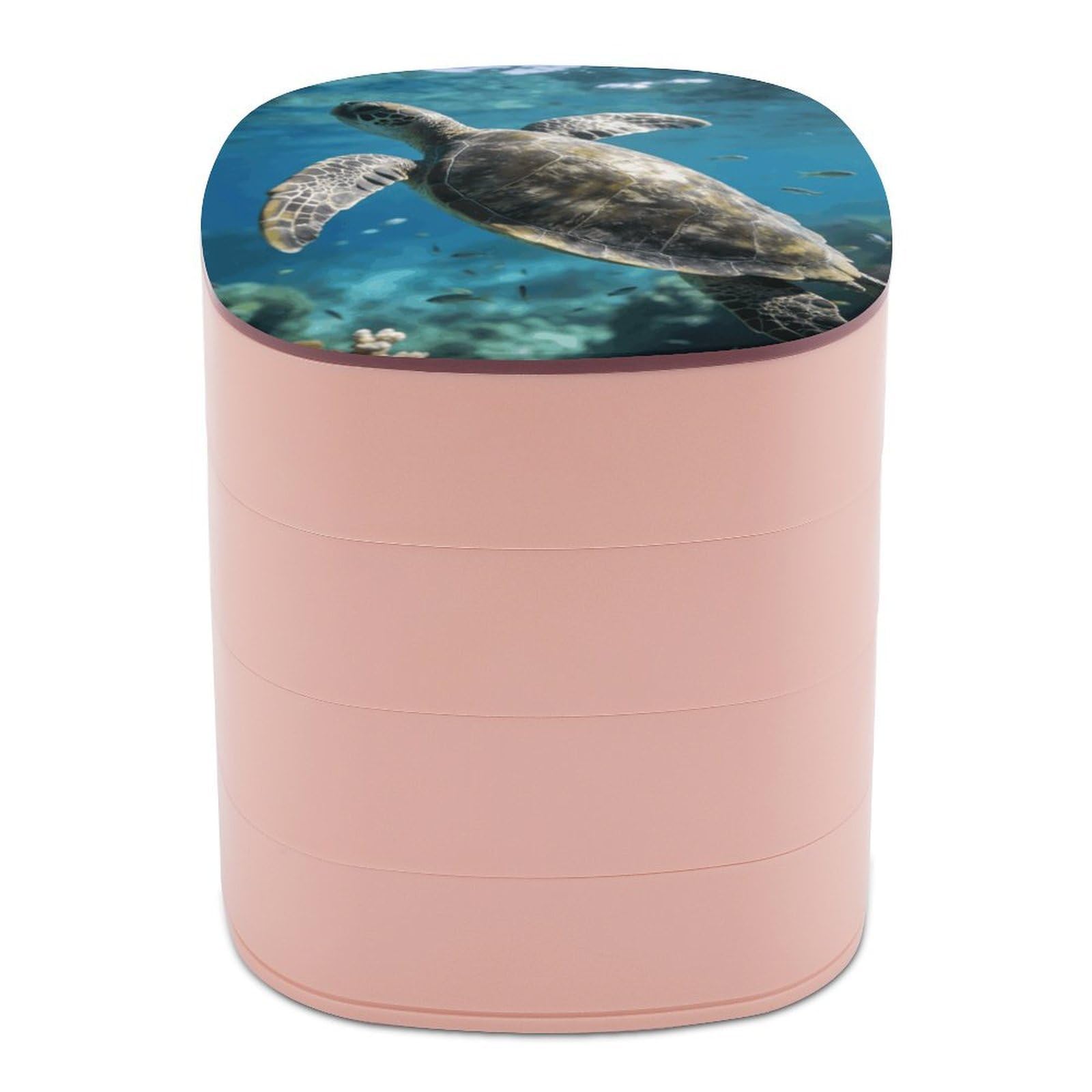 LZQPOEAS Marine Turtle Jewelry Box Women Jewelry Organizer Travel Jewelry Case Cute Necklace Ring Storage Organizer 4-Layer Rotating Jewelry Tray Case with Mirror for Bracelets
