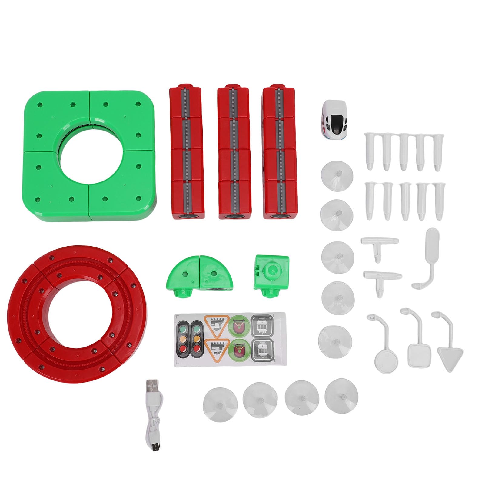 Jiawu Treno Elettrico 3D, Design Flessibile Che Sfida la gravità Binario Ferroviario Che Sfida la gravità, Binario Ferroviario 3D con 23 Accessori per Binari e 16 Accessori per Cartelli per Bambini