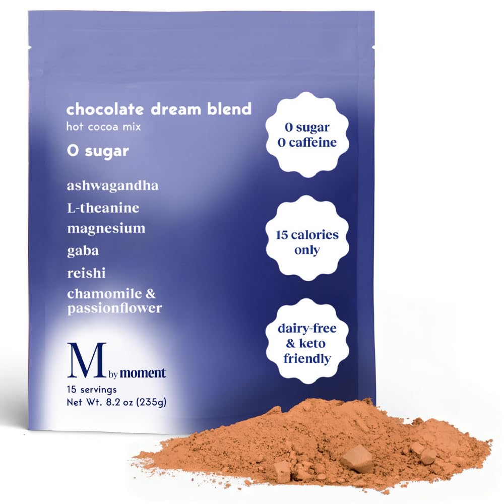 Moment Sleep Powder (SHARK TANK) | Hot Chocolate | Melatonin Alternative | 0 Sugar | Low Calorie | Mushroom Drink | Adaptogens, Reishi, GABA, Magnesium, Chamomile | Keto | Dairy Free | 15 Servings