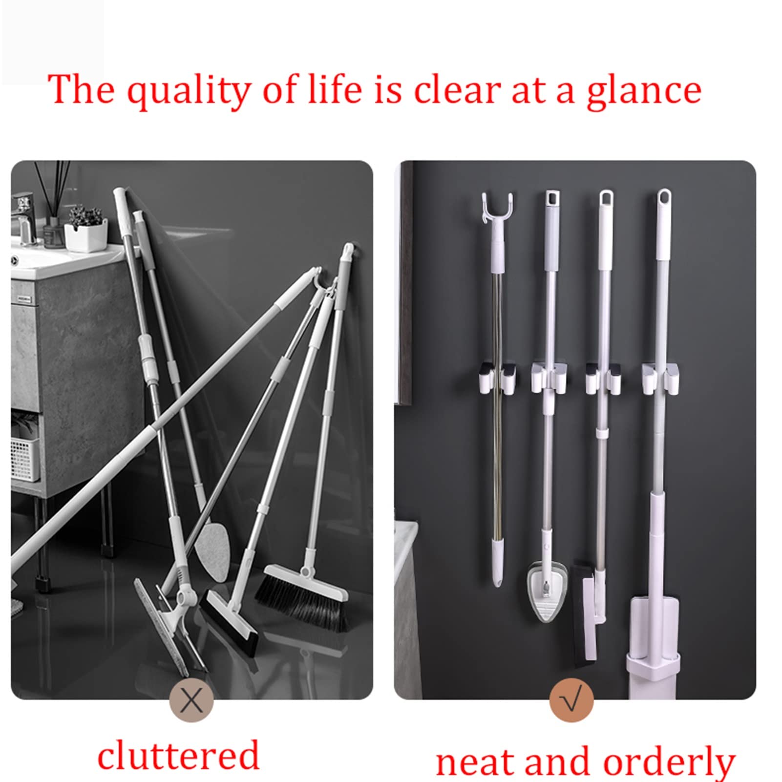 Garagen-Werkzeug-Aufbewahrungsregal, Besenhalter, Wandhalterung, Mopp-Organizer, Selbstklebender Aufbewahrungs-Mopp-Halter, Kunststoffständer, for Badezimmer, Küche, Garage (Size : 4 Pieces)