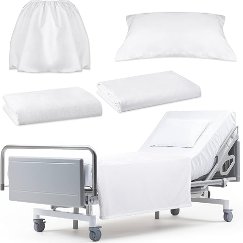 SmoothNovelty Juego de sábanas de hospital de 4 piezas, sábanas estándar de punto suave, 1 sábana bajera, 1 funda de edredón, 1 funda de almohada y