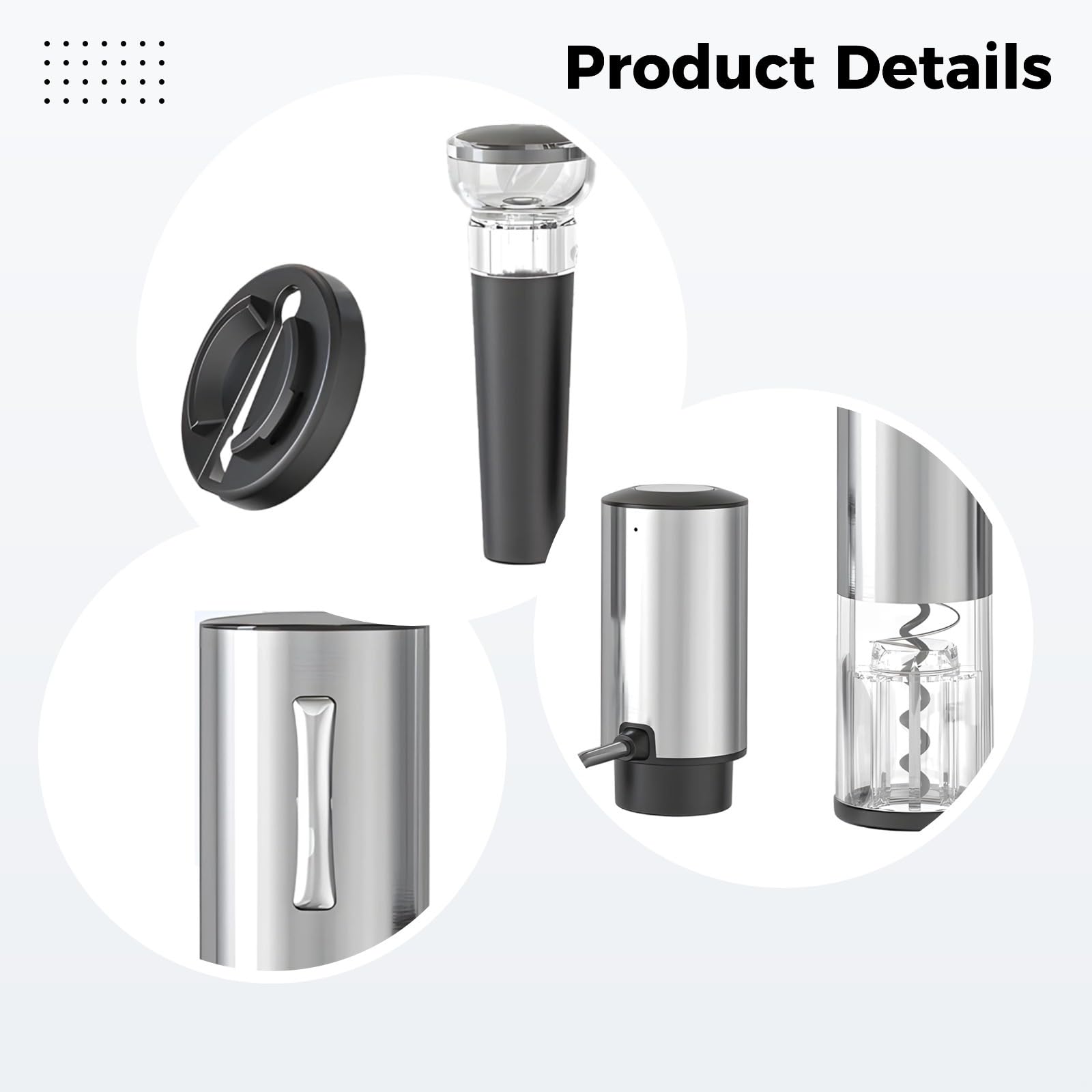 Ensemble tire-bouchon électrique et aérateur de vin en acier inoxydable, extracteur de liège rechargeable de type C, comprend un coupe-capsule et un bouchon sous vide, cadeau