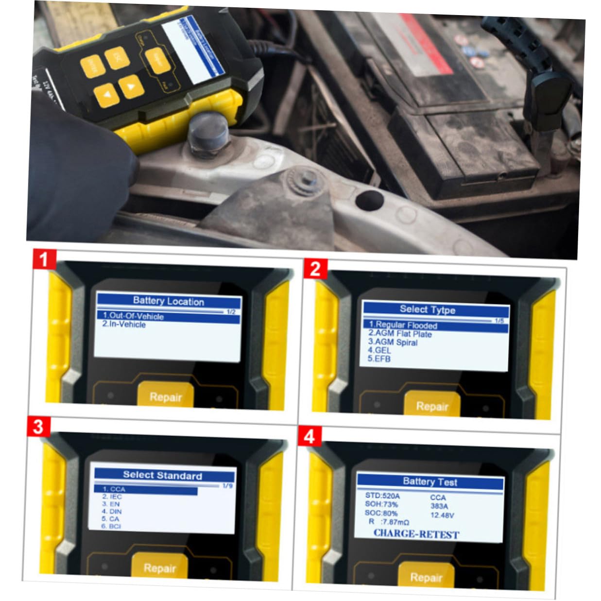 Kfz Batterietester 12v Gelb aus Abs mit Kupferkontakten