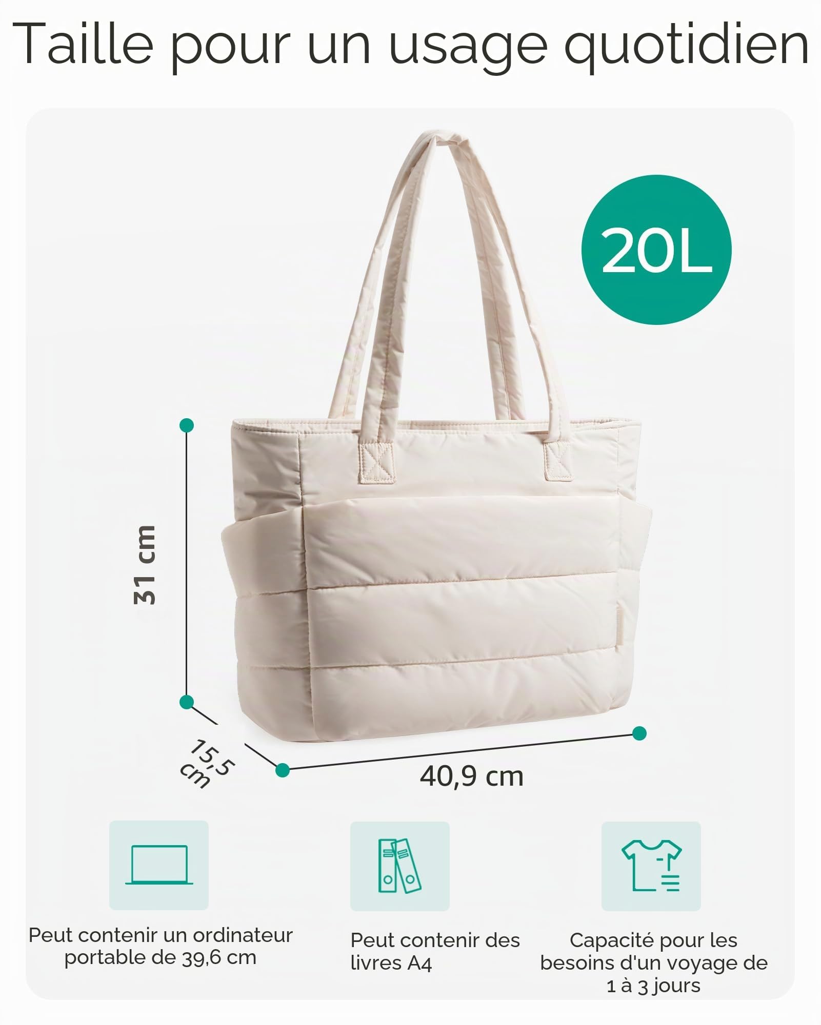 bagsmart Sac Fourre-Tout Femme,Sac a Main Femme pour Les Cours Lycee,15,6''Ordinateur Portable,Imperméable Sac Bandoulière pour Voyage,Shopping,Université et Usage Quotidien