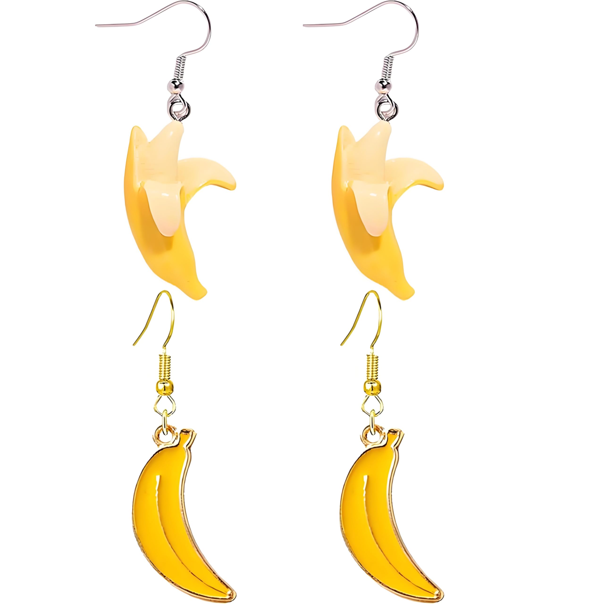 2 Pairs Fruit Banana Dangle Earrings for Women Fashion Cute Funny Lifelike Peeled Fruits Yellow Banana Food Earrings