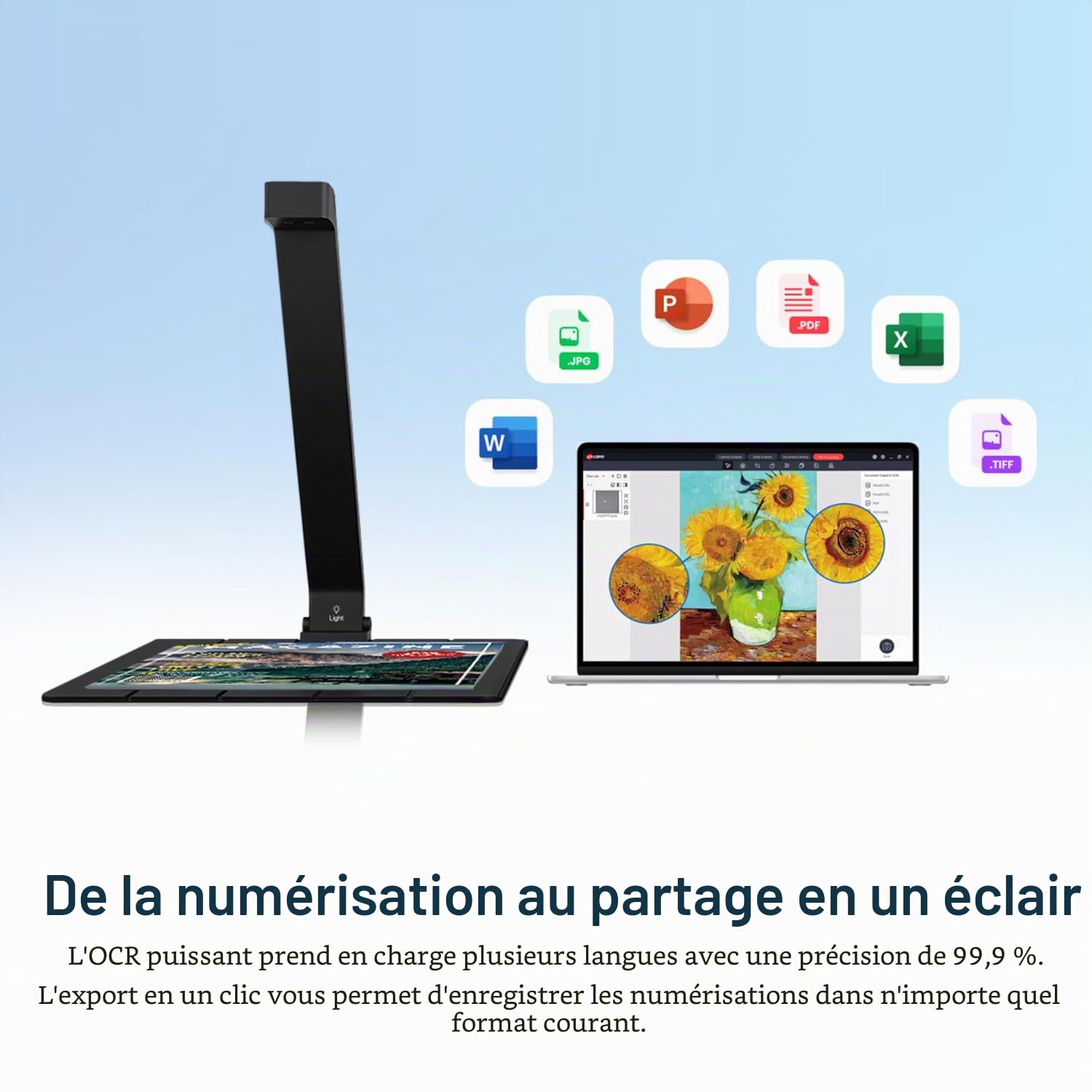JOYUSING Scanpad100 Scanner de documents le plus portable, appareil photo de documents USB 13 MP, 1 seconde par numérisation, taille de capture A4, OCR, amélioration de l'IA, prêt pour les voyages