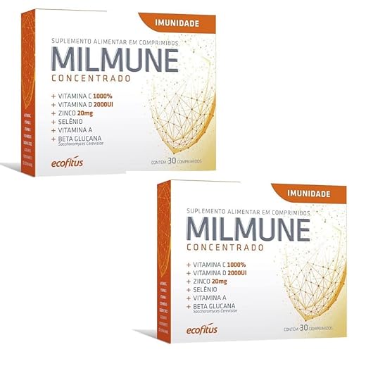 Kit Com 2 Milmune Concentrado, Suplemento Alimentar com Vitaminas C, D, A, Zinco e Selênio, 30 Comprimidos