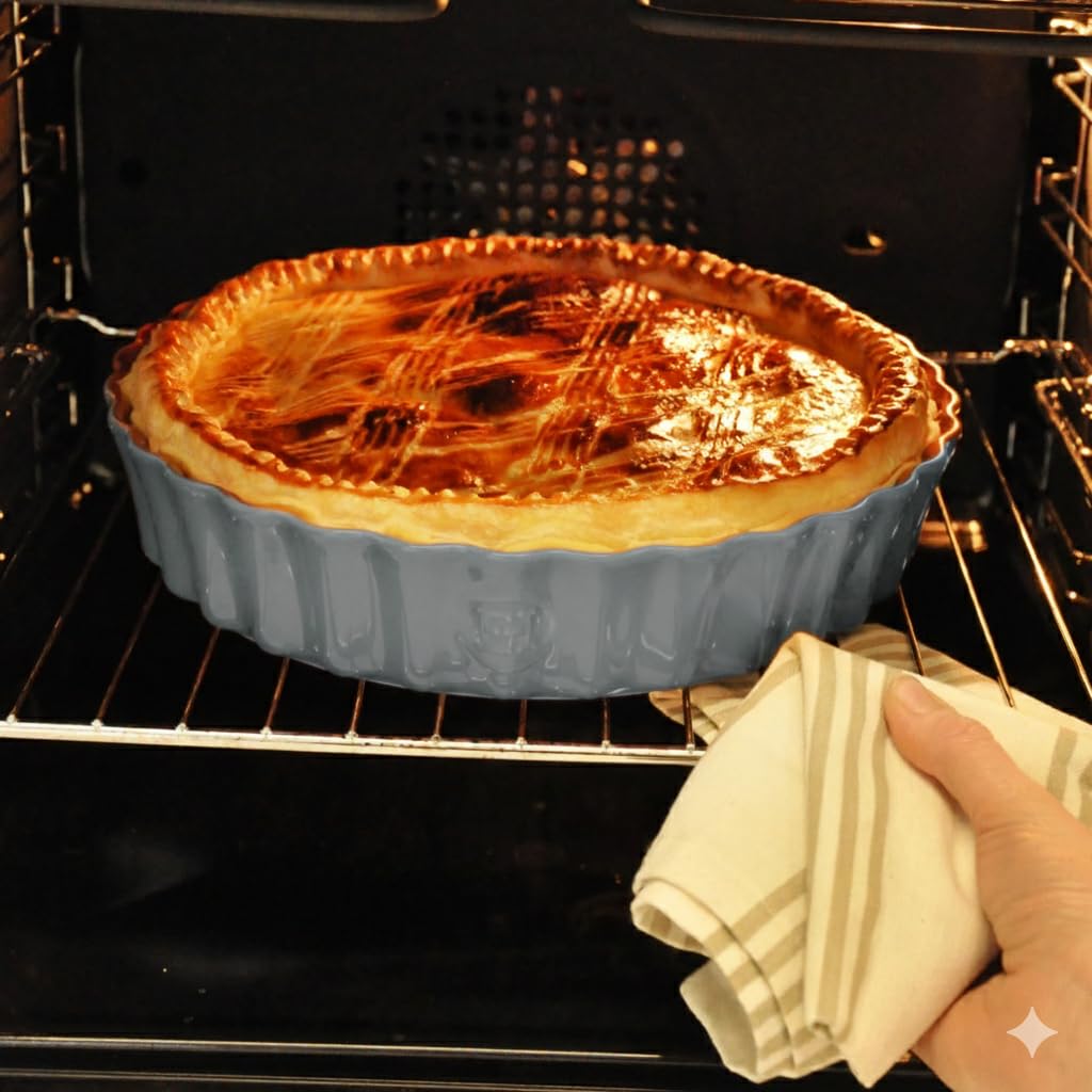 Emile Henry Tourtière Haute Ø 28 cm – Céramique Haute Résistance – Cuisson Homogène et Tarte Dorée à Cœur – Coloris Perle – Fabriqué en France