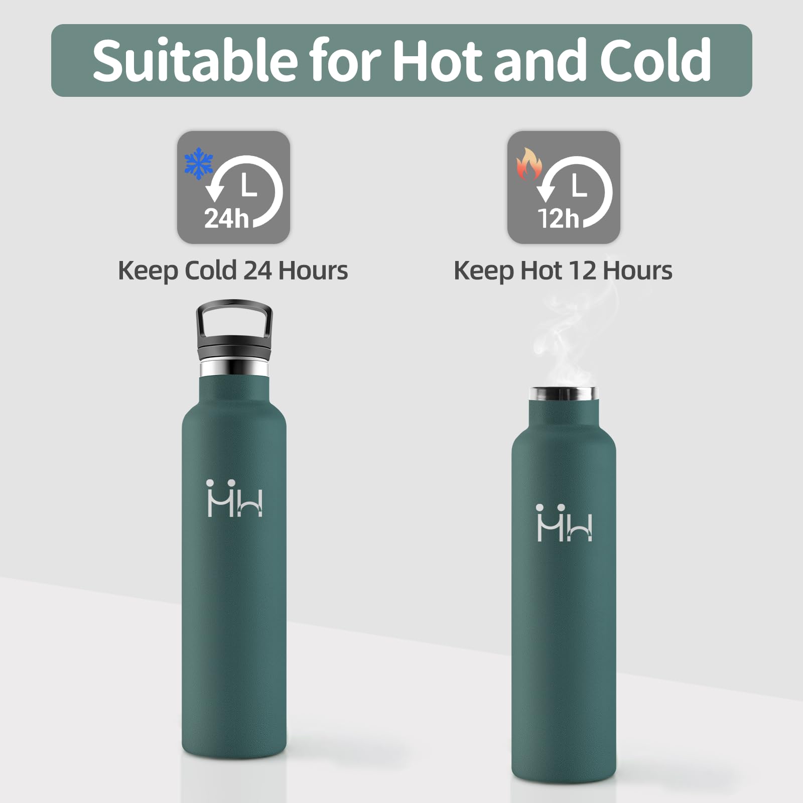 Borraccia Termica, 1000 ml Senza BPA, Borracce Termiche, 18/8 Acciaio Inossidabile, Borraccia Acciaio Inox, Bottiglia Acqua Con Cannuccia e 2 Coperchi, Borracce per Campeggio, Ufficio - Verde militare