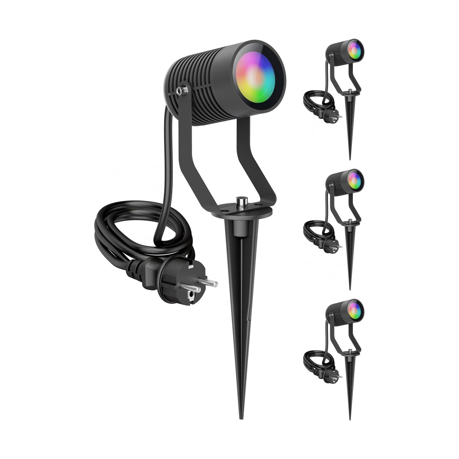 ledscom.de 4x Gartenstrahler SHINGA mit Erdspieß für außen, IP65, Stecker, anthrazit, inkl. GU10 RGB Lampe, smart, 473lm, warmweiß - kaltweiß