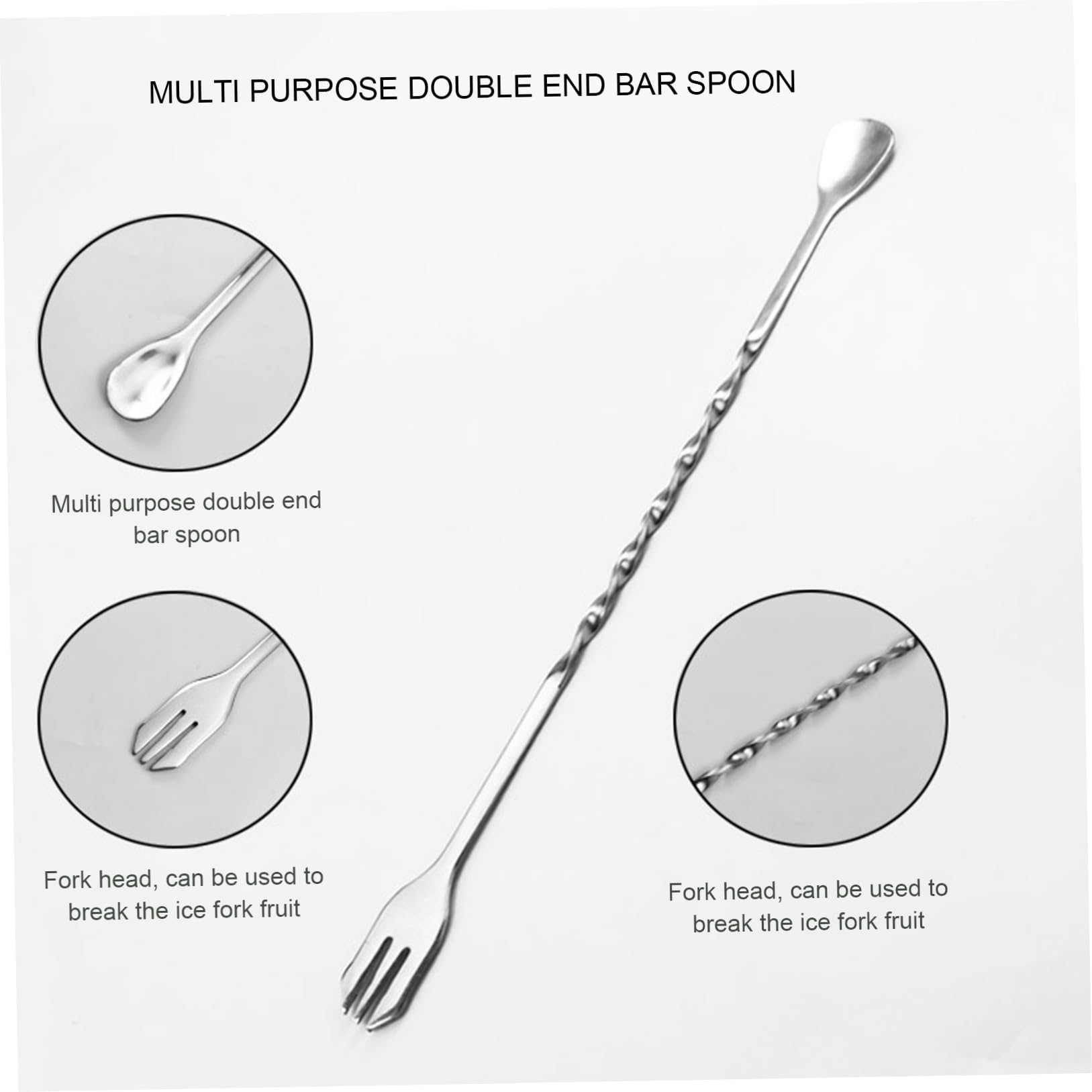 Cocktail Muddler with Cocktail Spoon Stainless Steel Mixing Bar Spoon Bar Stick Mojito Masher for Fresh Fruit Spice Ice Bar Accessories