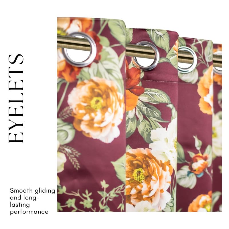 Image of Blackout 8 feet Long Curtains Set of 1 with Tie Back, parda 8 feet Long, Foil Printed Curtain for Living Room, Bedroom, 80-85% Blackout, Perfect for Home (8 Feet, Maroon, Green and Orange)