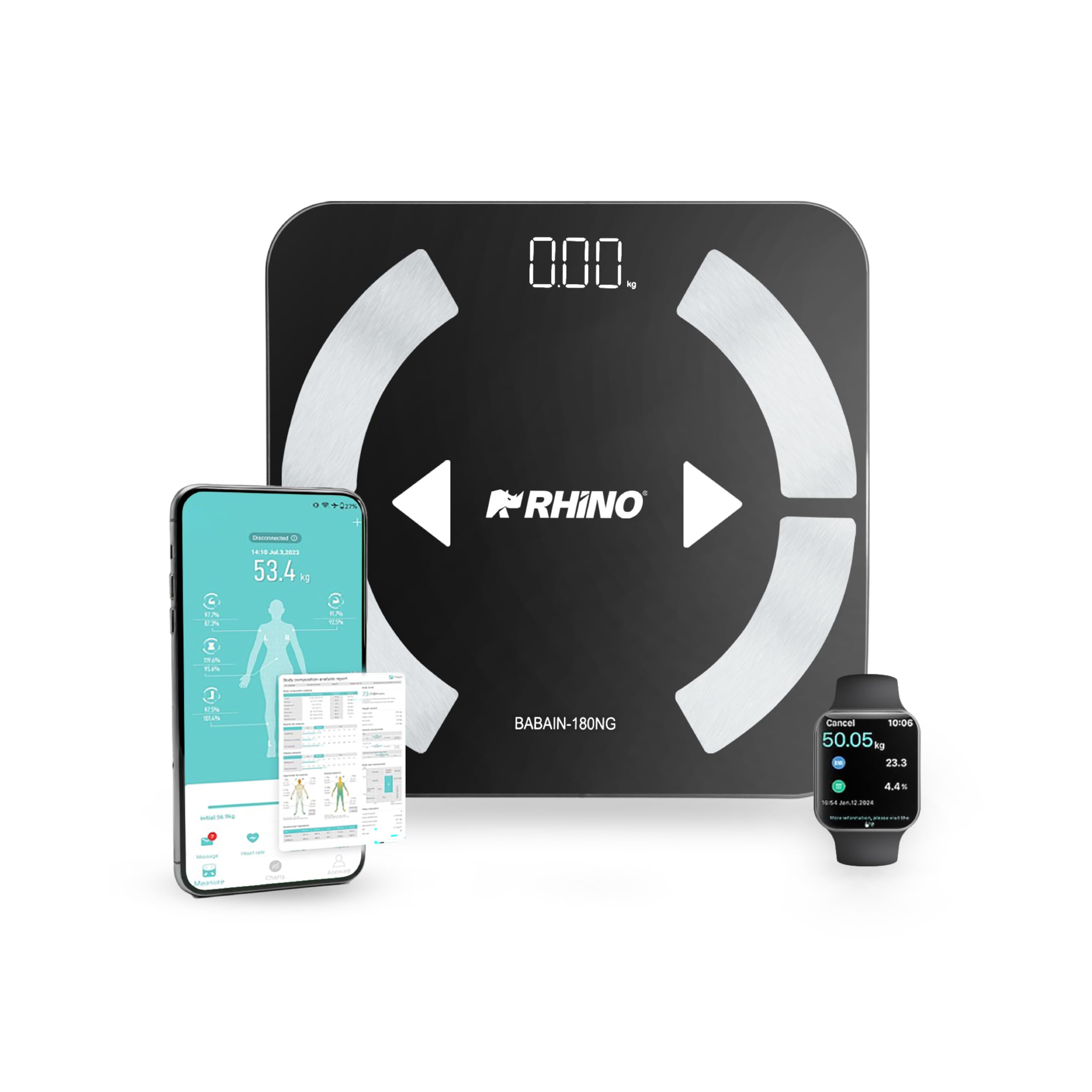 RHINO Smart Scale for Body Weight High Precision Bluetooth Fitdays App iOS and Android Bathroom Wireless Machine for