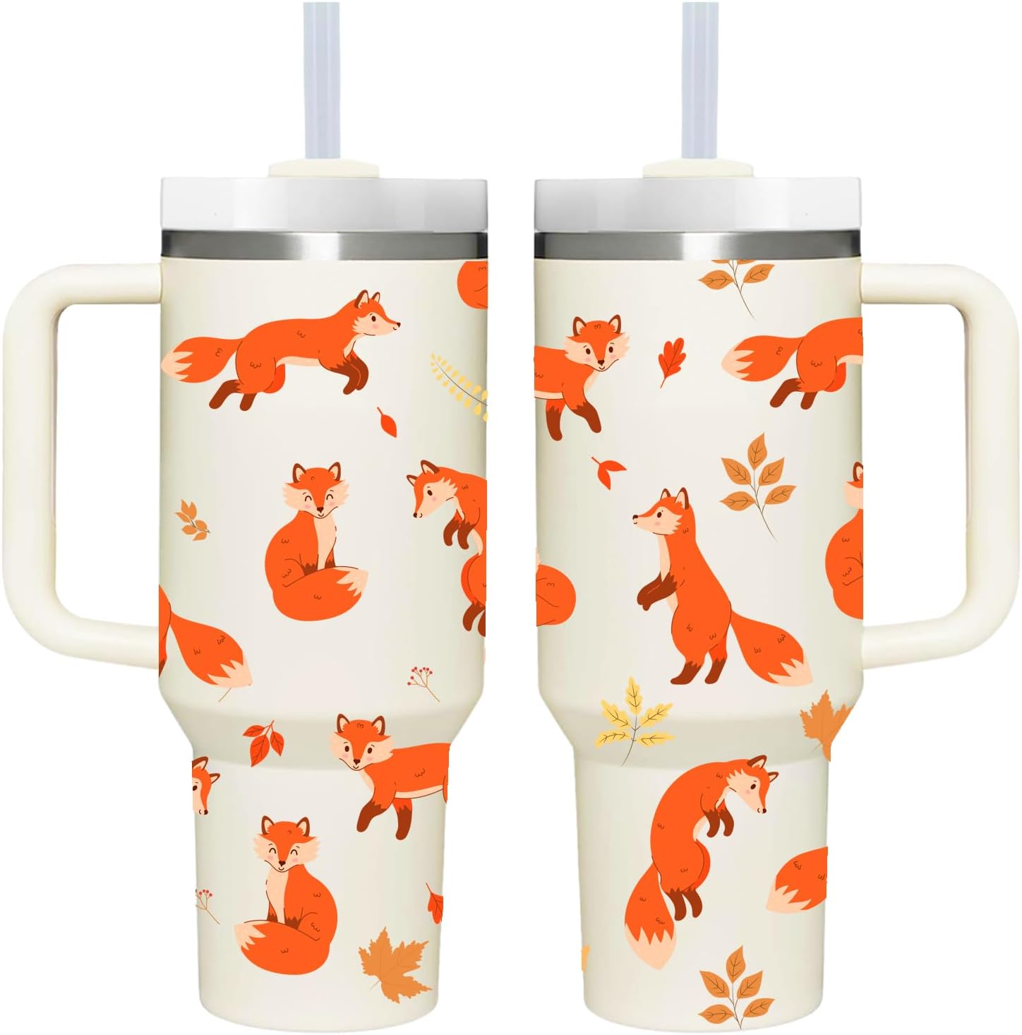 40 OZ Fox Tumbler with Handle.Fox Lover Cup Gift.40 OZ Unique Birthday Christmas Fox Tumblers Gifts for Women Men.
