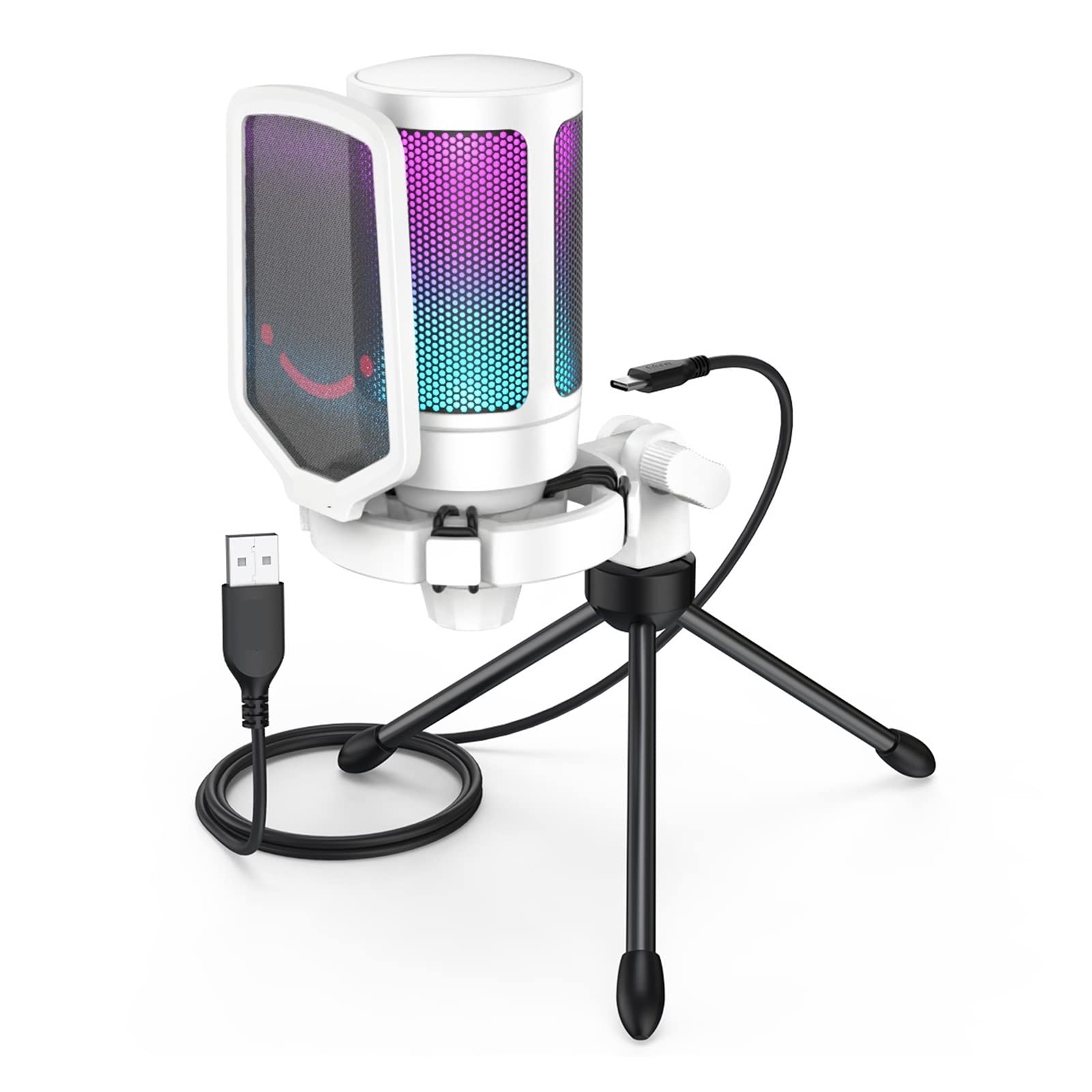 Microphone de streaming USB RVB blanc parfait pour vos réunions Zoom et sessions de jeu sur PC
