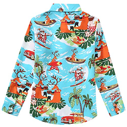 SSLR-Big-Girls-Christmas-Shirts-Santa Claus Reindeer Ugly Hawaiian Christmas Shirts Button Down Long Sleeve Funny2