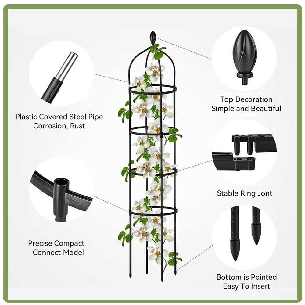 Tomatenkäfig | Großes Pflanzen Rankhilfe | Rankhilfe Obelisk Metal | Pflanzenstütze Obelisk Klettergerüst Spalier| Rankhilfe for Rosen, Kletterpflanzen| Pflanzen,Tomaten,Rosen, Schwarz(31.7x145cm/12.5