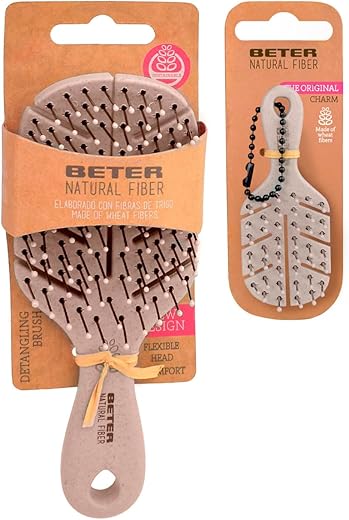 Beter - Natural Fiber MINI+Charm mini hair brush, Detangling, Anti-tangling and Anti-breakage, Eco-Friendly, Soft and No Pull, All Hair Types, Travel, Random Charm Color