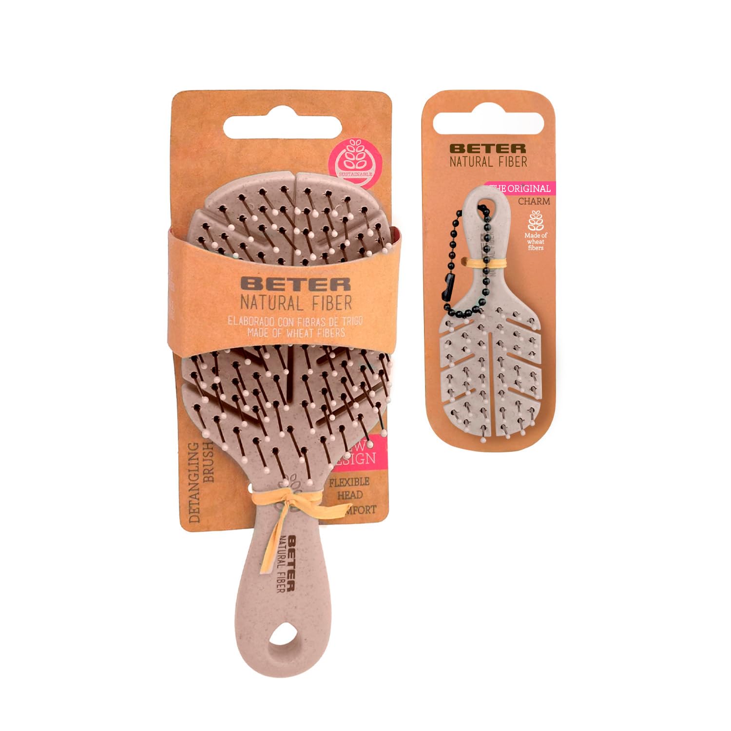 Beter - Natural Fiber MINI+Charm Mini Anti-Pull Hairbrush, Detangling, Anti-Tangle and Anti-Breakage, Eco-friendly