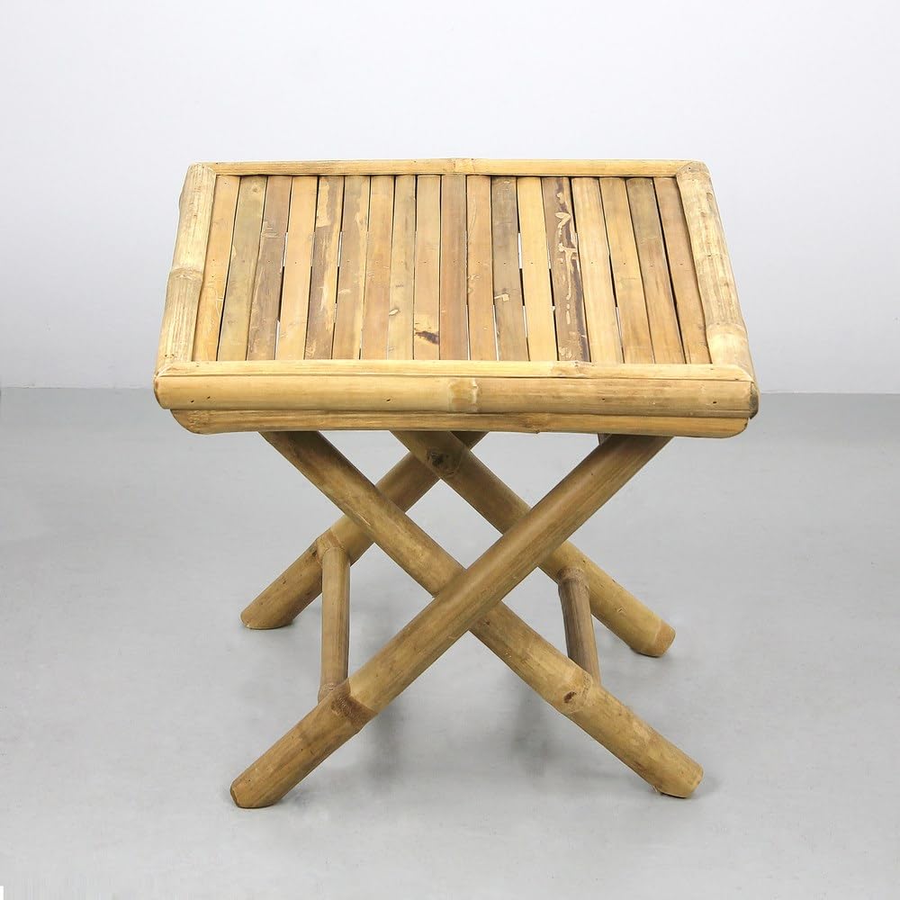 Brigros - Tavolino in Bamboo da Esterno e Interno, Tavolo Basso Naturale Coordinato con Lettino, Salvaspazio per Giardino Terrazzo Balcone, 39x39x32 cm